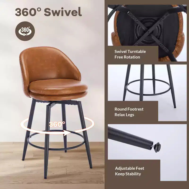 GustoWave Sgabelli da Bar Moderni Girevoli Imbottiti Set da 2, Sgabelli Girevoli da 26 Pollici con Gambe in Metallo, Sedie da Bar in Similpelle