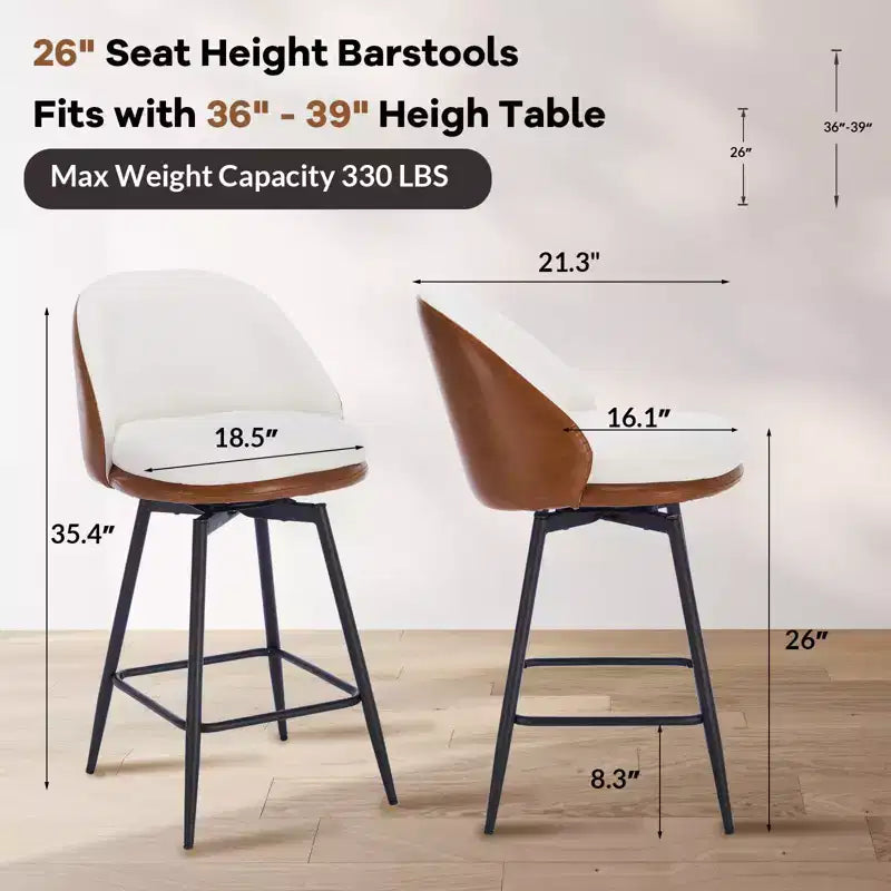 GustoWave Sgabelli da Bar Moderni Girevoli Imbottiti Set da 2, Sgabelli Girevoli da 26 Pollici con Gambe in Metallo, Sedie da Bar in Similpelle