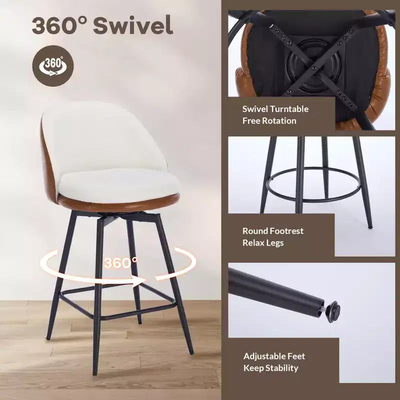 GustoWave Sgabelli da Bar Moderni Girevoli Imbottiti Set da 2, Sgabelli Girevoli da 26 Pollici con Gambe in Metallo, Sedie da Bar in Similpelle