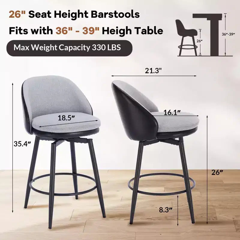 GustoWave Sgabelli da Bar Moderni Girevoli Imbottiti Set da 2, Sgabelli Girevoli da 26 Pollici con Gambe in Metallo, Sedie da Bar in Similpelle