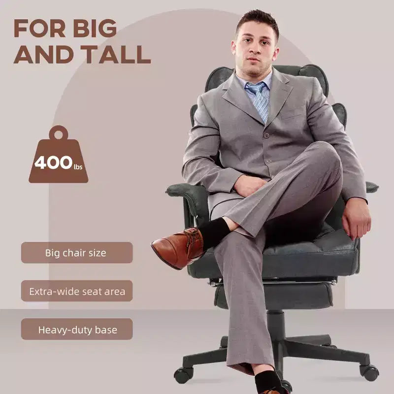 Sedia da ufficio direzionale Okak Tall con poggiapiedi pieghevole, sedia da computer con supporto lombare e schienale reclinabile, sedia comoda per studio, ufficio