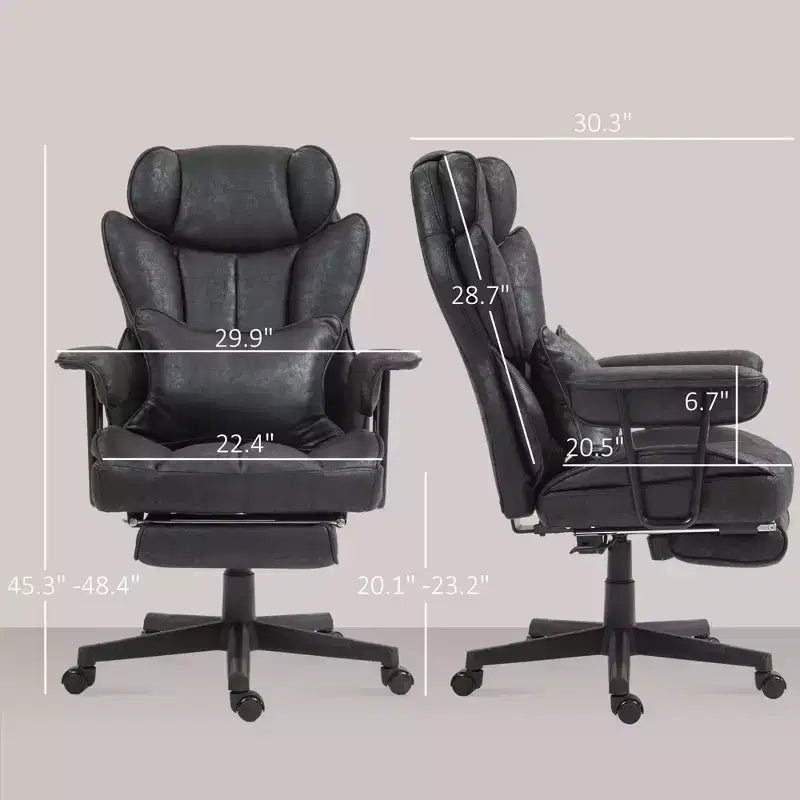 Sedia da ufficio direzionale Okak Tall con poggiapiedi pieghevole, sedia da computer con supporto lombare e schienale reclinabile, sedia comoda per studio, ufficio