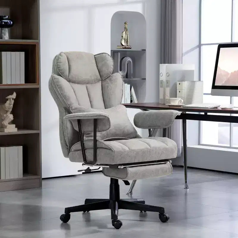 Okak Tall Executive Office Chair with Foldable Footrest, Computer Chair with Lumbar Support and Reclining Back, Comfy Chair for Study, Office