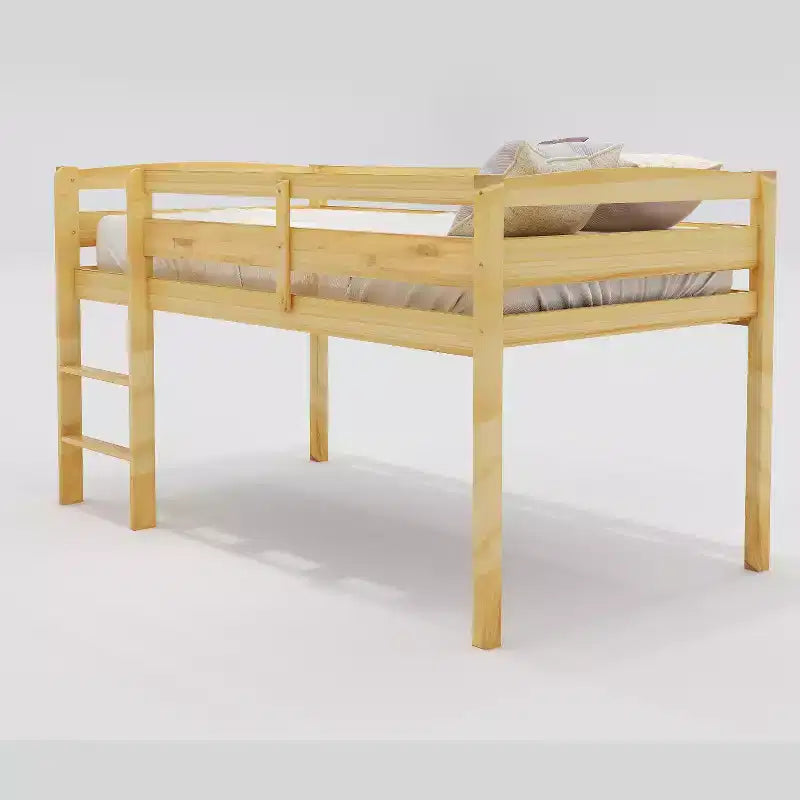 Bellemave Letto a soppalco basso con scaletta, letto a soppalco singolo in legno per adulti, bambini e ragazzi, supporto a doghe in legno, noce