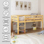 Bellemave Letto a soppalco basso con scaletta, letto a soppalco singolo in legno per adulti, bambini e ragazzi, supporto a doghe in legno, noce