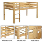 Bellemave Letto a soppalco basso con scaletta, letto a soppalco singolo in legno per adulti, bambini e ragazzi, supporto a doghe in legno, noce