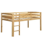 Bellemave Letto a soppalco basso con scaletta, letto a soppalco singolo in legno per adulti, bambini e ragazzi, supporto a doghe in legno, noce