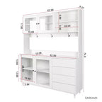 GDFStudio Gideon, Dispensa da Cucina Moderna 63 con 4 Ante in Vetro, 4 Cassetti e Ripiano per Microonde