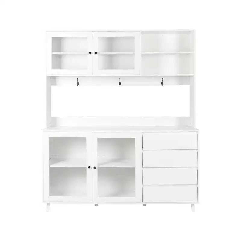 GDFStudio Gideon, Dispensa da Cucina Moderna 63 con 4 Ante in Vetro, 4 Cassetti e Ripiano per Microonde