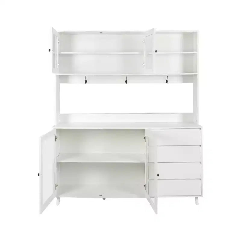 GDFStudio Gideon, Dispensa da Cucina Moderna 63 con 4 Ante in Vetro, 4 Cassetti e Ripiano per Microonde