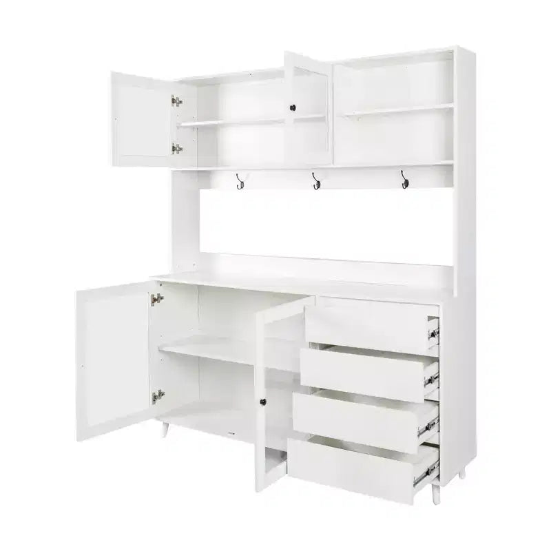 GDFStudio Gideon, Dispensa da Cucina Moderna 63 con 4 Ante in Vetro, 4 Cassetti e Ripiano per Microonde