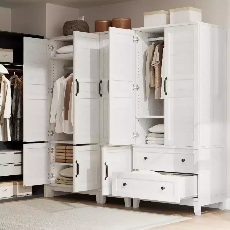 COZONY Guardaroba a 4 Ante in Legno, Armadio Autoportante con Asta Appendiabiti e 18 Ripiani Regolabili per la Camera da Letto, 183 cm