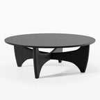 PexFix Tavolino Moderno Rotondo da 38 Pollici, in Legno Massello Stile Rustico con Robuste Gambe a Croce per Casa Ufficio Soggiorno Nero