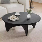 PexFix Tavolino Moderno Rotondo da 38 Pollici, in Legno Massello Stile Rustico con Robuste Gambe a Croce per Casa Ufficio Soggiorno Nero