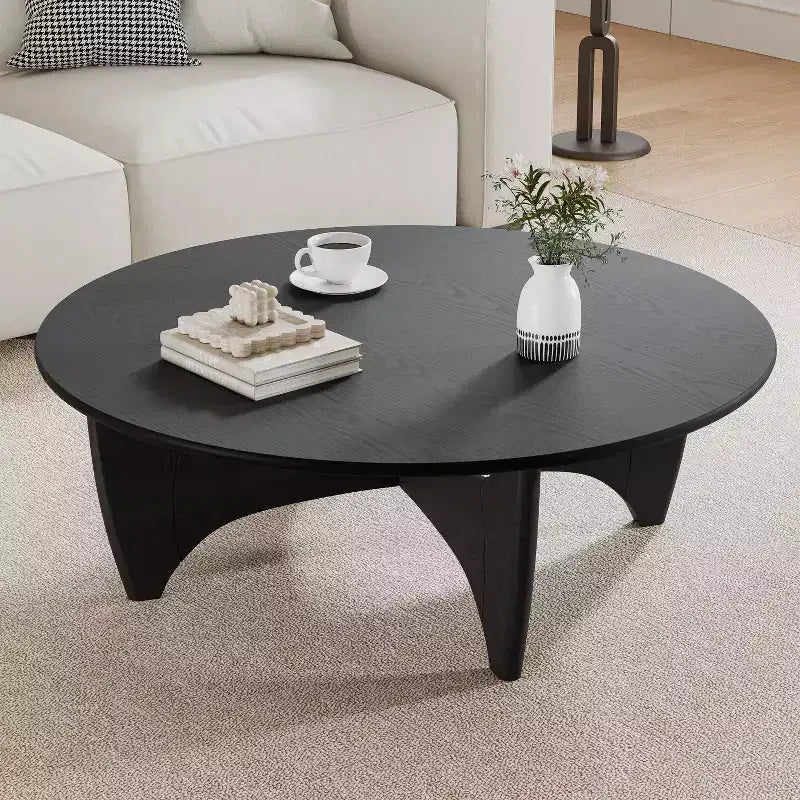 PexFix Tavolino Moderno Rotondo da 38 Pollici, in Legno Massello Stile Rustico con Robuste Gambe a Croce per Casa Ufficio Soggiorno Nero
