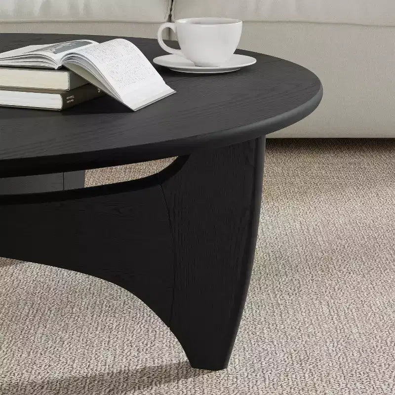 PexFix Tavolino Moderno Rotondo da 38 Pollici, in Legno Massello Stile Rustico con Robuste Gambe a Croce per Casa Ufficio Soggiorno Nero