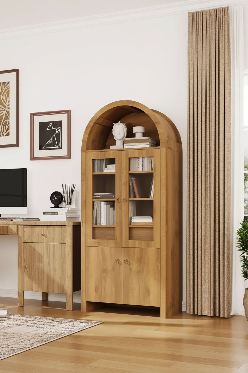 71 Tall Arched Storage Cabinet,Farmhouse Arched Kitchen Pantry Cabinet,with Acrylic Doors and Adjustable Shelves, for Kitchen, Dining Room