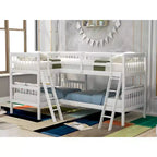 Letto a castello singolo su singolo per 4 bambini, Struttura letto a castello a L in legno massello per camera da letto