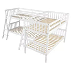 Letto a castello singolo su singolo per 4 bambini, Struttura letto a castello a L in legno massello per camera da letto