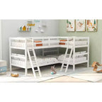 Letto a castello singolo su singolo per 4 bambini, Struttura letto a castello a L in legno massello per camera da letto