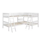 Letto a castello singolo su singolo per 4 bambini, Struttura letto a castello a L in legno massello per camera da letto