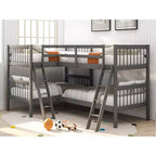 Letto a castello singolo su singolo per 4 bambini, Struttura letto a castello a L in legno massello per camera da letto