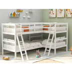 Letto a castello singolo su singolo per 4 bambini, Struttura letto a castello a L in legno massello per camera da letto