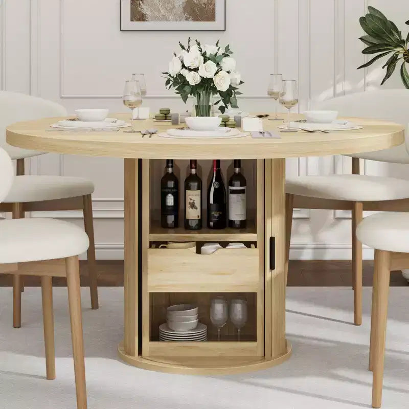 Tavolo da pranzo rotondo da 47 pollici per 4 persone, tavolo da cucina con ripiano portaoggetti a 2 livelli e cassetto, tavolo da pranzo circolare in stile rustico (solo tavolo)