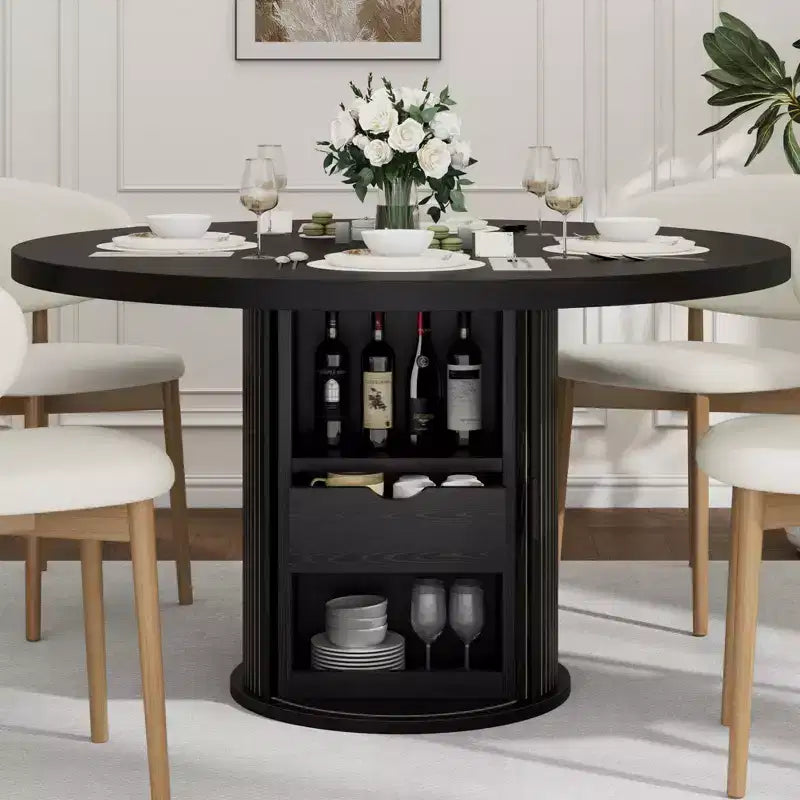 Tavolo da pranzo rotondo da 47 pollici per 4 persone, tavolo da cucina con ripiano portaoggetti a 2 livelli e cassetto, tavolo da pranzo circolare in stile rustico (solo tavolo)
