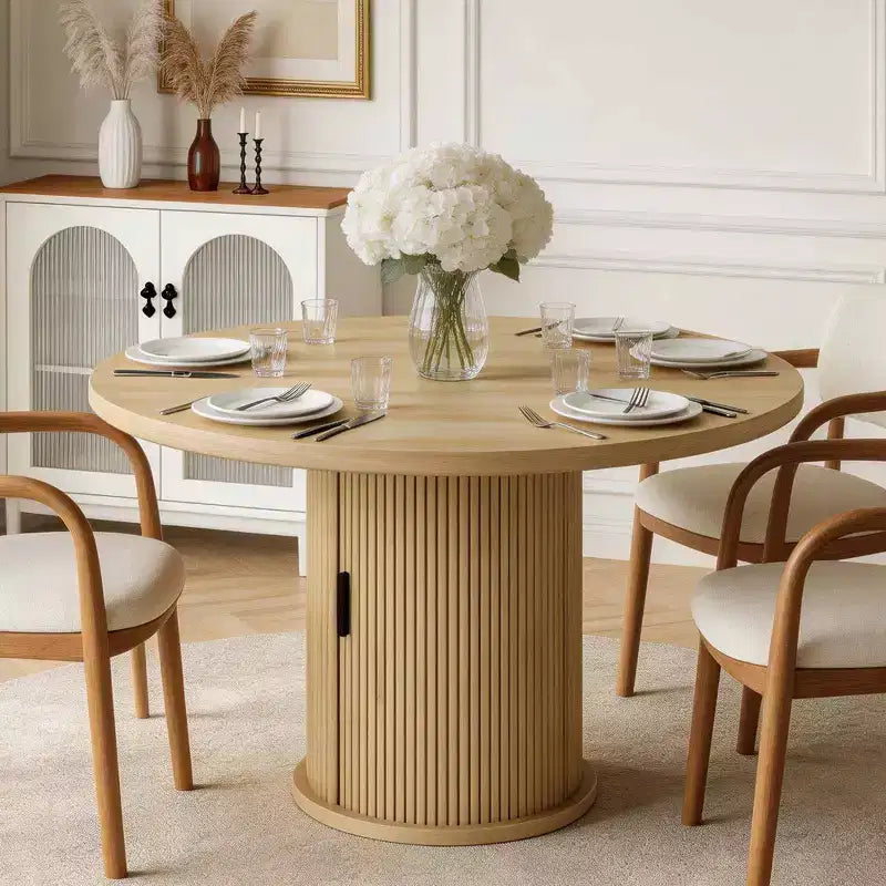 Tavolo da pranzo rotondo da 47 pollici per 4 persone, tavolo da cucina con ripiano portaoggetti a 2 livelli e cassetto, tavolo da pranzo circolare in stile rustico (solo tavolo)
