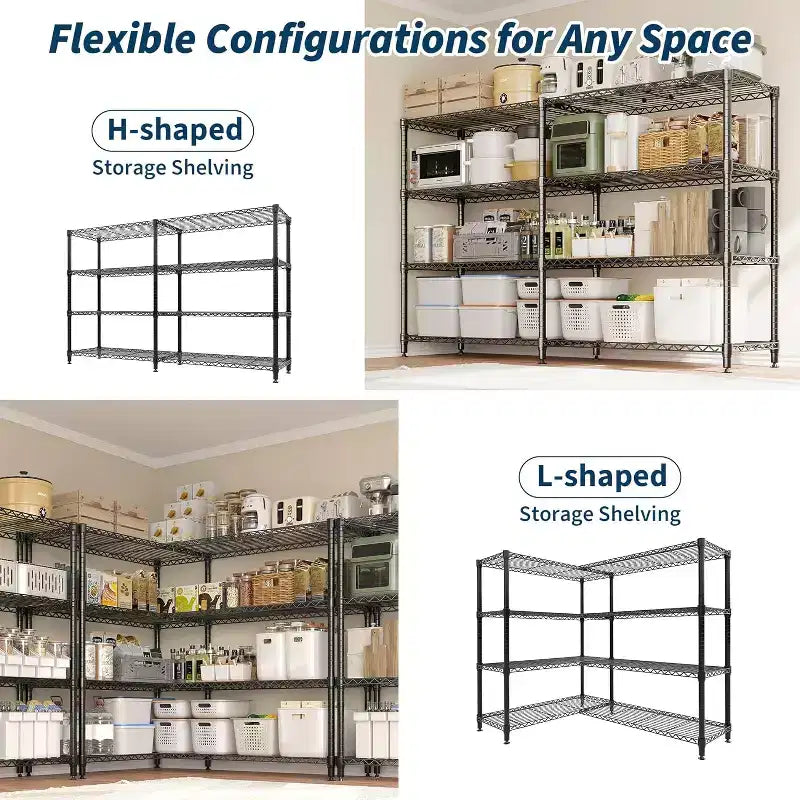 60 Scaffale in filo metallico resistente a 5 ripiani, regolabile a forma di L con piedini di livellamento, capacità di 1325 libbre per garage, dispensa e cucina