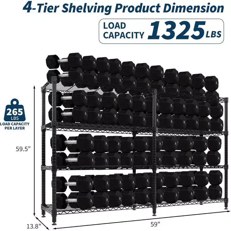 60 Scaffale in filo metallico resistente a 5 ripiani, regolabile a forma di L con piedini di livellamento, capacità di 1325 libbre per garage, dispensa e cucina