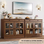 Madia da 89.9 cm, con Ante in Vetro, Mobile Contenitore con Cassetti, Credenza Bianca e Marrone, Buffet e Madie Moderne