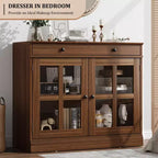 Madia da 89.9 cm, con Ante in Vetro, Mobile Contenitore con Cassetti, Credenza Bianca e Marrone, Buffet e Madie Moderne
