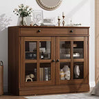 35.4 in Sideboard Buffet Cabinets with Glass Door, Buffet Cabinet with Storage, White&Brown Sideboard Cabinet with Drawer, Modern Buffets & Sideboards