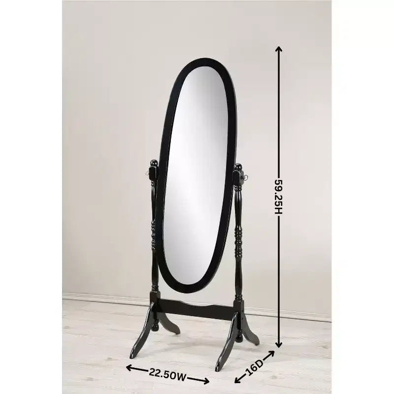 Specchio ovale a figura intera con cornice in legno, da appoggio o da parete, 150 x 57 cm