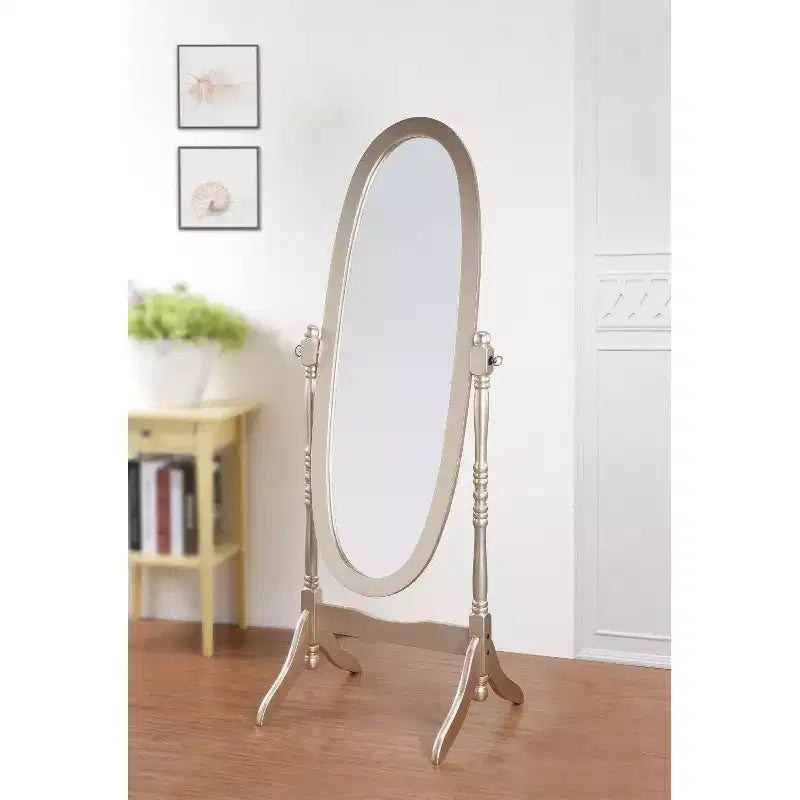 Specchio ovale a figura intera con cornice in legno, da appoggio o da parete, 150 x 57 cm