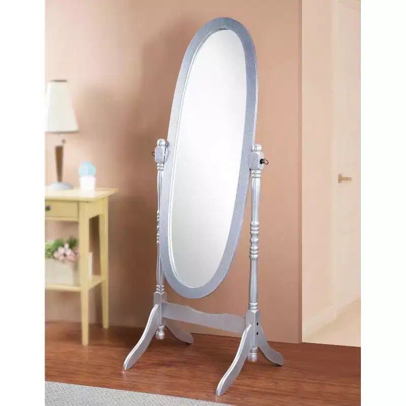 Specchio ovale a figura intera con cornice in legno, da appoggio o da parete, 150 x 57 cm