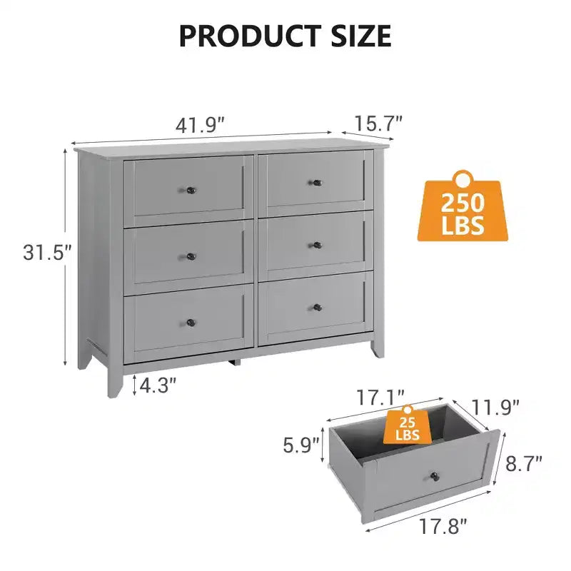 Cassettiera a 6 cassetti per camera da letto, set di 2 cassettiere in legno stile rustico per vestiti, organizer cassettiere con maniglie e cassetti profondi