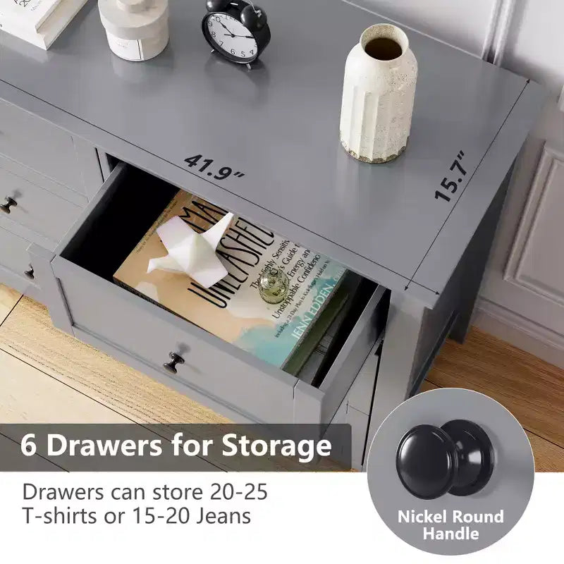 Cassettiera a 6 cassetti per camera da letto, set di 2 cassettiere in legno stile rustico per vestiti, organizer cassettiere con maniglie e cassetti profondi