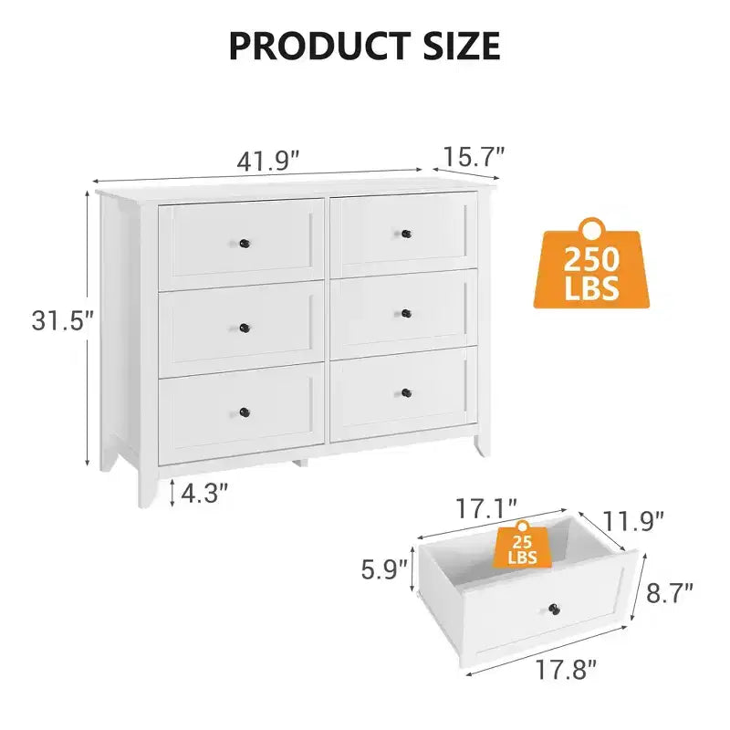 Cassettiera a 6 cassetti per camera da letto, set di 2 cassettiere in legno stile rustico per vestiti, organizer cassettiere con maniglie e cassetti profondi