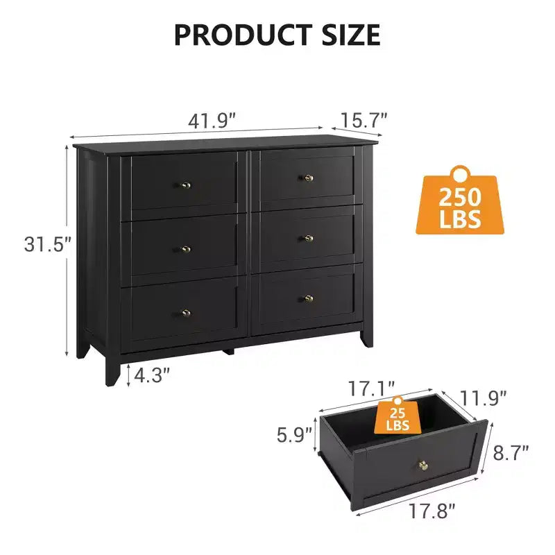 Cassettiera a 6 cassetti per camera da letto, set di 2 cassettiere in legno stile rustico per vestiti, organizer cassettiere con maniglie e cassetti profondi