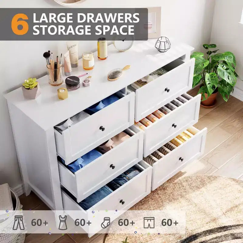 Cassettiera a 6 cassetti per camera da letto, set di 2 cassettiere in legno stile rustico per vestiti, organizer cassettiere con maniglie e cassetti profondi