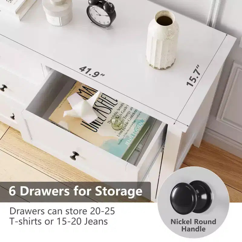 Cassettiera a 6 cassetti per camera da letto, set di 2 cassettiere in legno stile rustico per vestiti, organizer cassettiere con maniglie e cassetti profondi