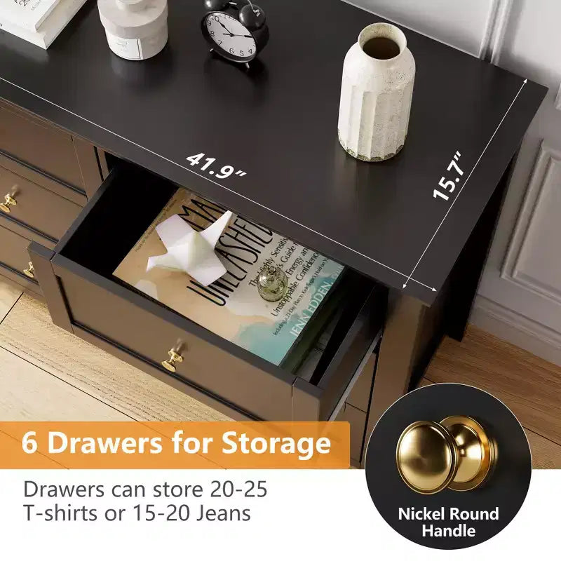 Cassettiera a 6 cassetti per camera da letto, set di 2 cassettiere in legno stile rustico per vestiti, organizer cassettiere con maniglie e cassetti profondi