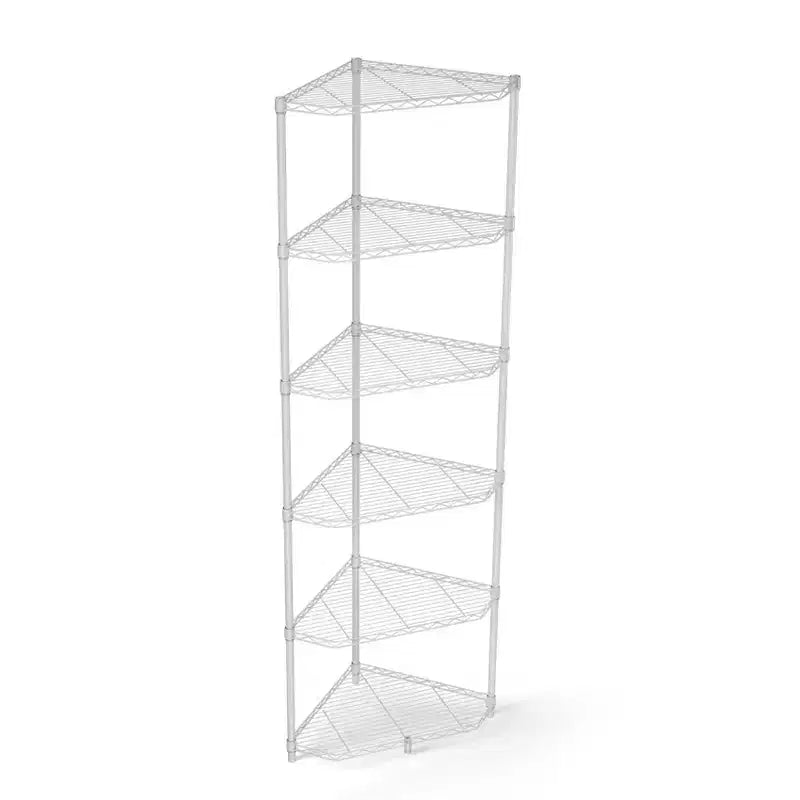 Scaffale angolare a 6 ripiani in metallo nero, da 183 cm di altezza, con ripiani pentagonali regolabili per bagno, soggiorno e cucina