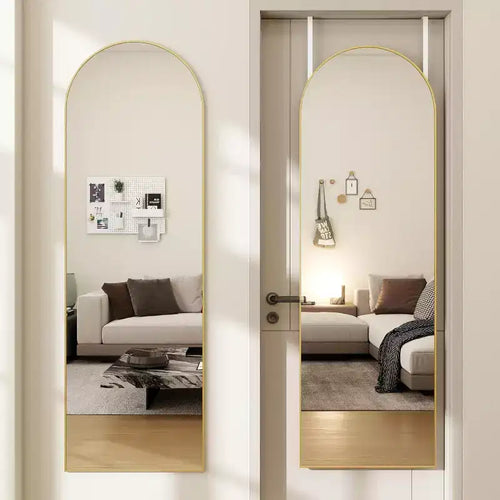 14x48 Hanging or Wall-Mounted Gold Door Mirror, Arched Full-Length, Easy Install