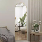 Specchio da porta a tutta lunghezza ad arco 14"x48", cornice in alluminio dorato, da appendere alla porta o da parete, vetro infrangibile HD