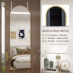 Specchio da porta a tutta lunghezza ad arco 14"x48", cornice in alluminio dorato, da appendere alla porta o da parete, vetro infrangibile HD