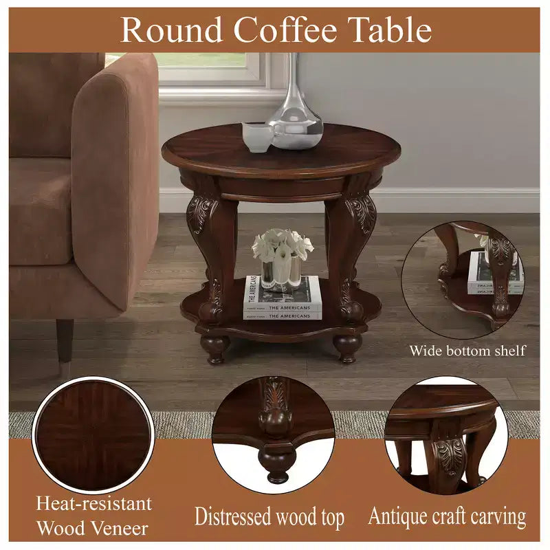 Tavolino rotondo retrò da 22 pollici, tavolino da divano in legno massello con ripiano, tavolino angolare da salotto, facile da montare